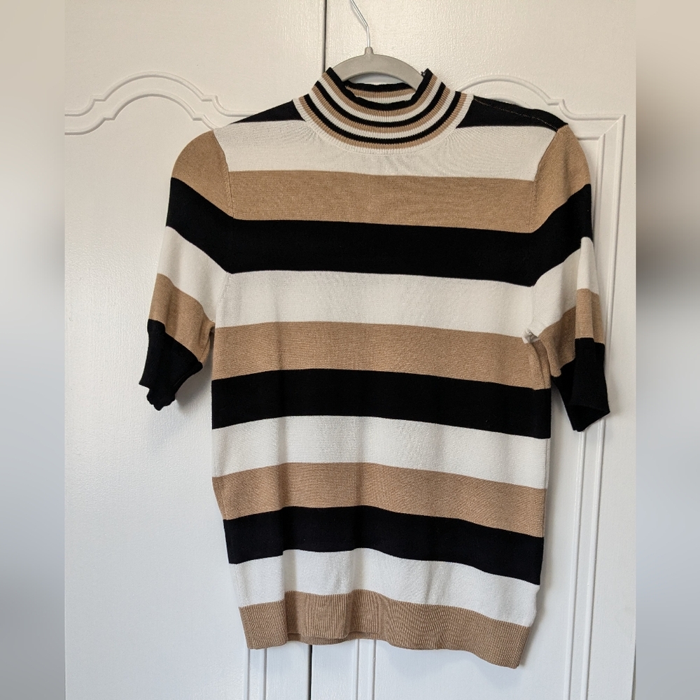 Liz Claiborne Black and White Knited Cardigan Sweater Shirt Sleeves SzS